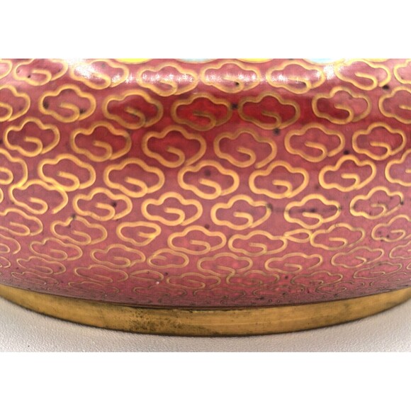 Vintage Chinese Cloisonné Enamel on Bronze Lidded Bowl Trinket Dish Floral Teal - Picture 14 of 16